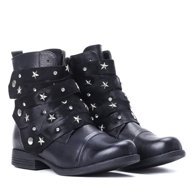 Czarne workery ze skóry eko Stars- Obuwie