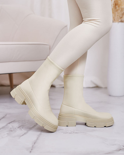 Royalfashion Dámske čižmy z eko-semišu v béžovej farbe Classy Girl