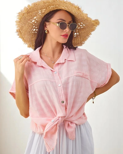 Royalfashion Dámska bavlnená košeľa s embosovaním a krátkymi rukávmi