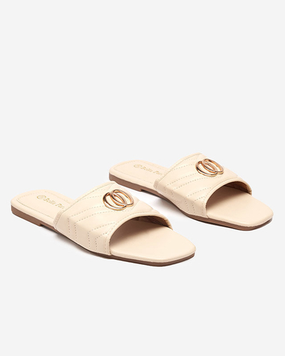 Dámske béžové papuče z ekokože so zlatým zdobením Daliso - Obuv