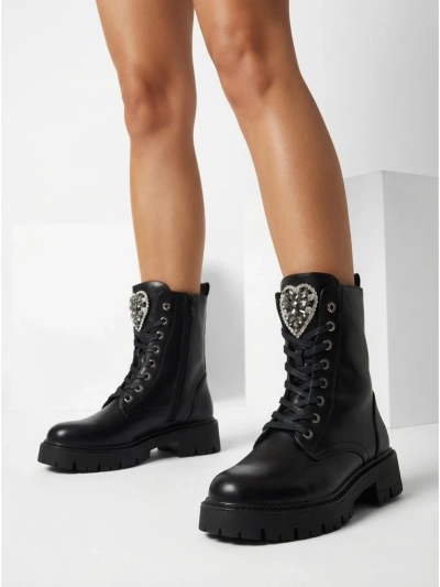 Ženski Gležnarji Luna Črni Usnjeni Elegantni za Jesen