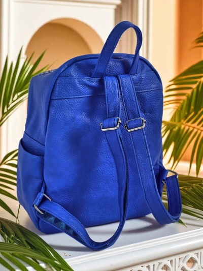 Ženski nahrbtnik Callisto Royal Blue – velik, moden iz eko usnja z zadrgo