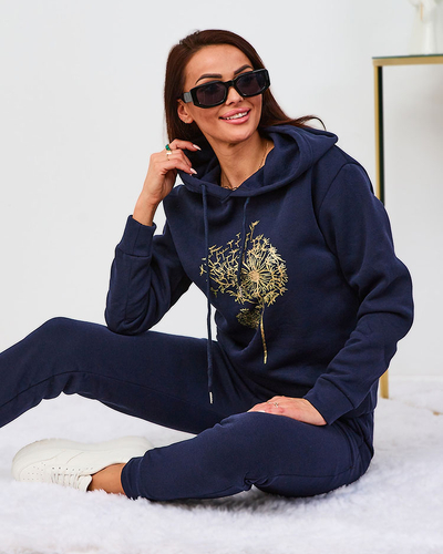 Royalfashion Čierna dámska zateplená tepláková súprava so zlatou potlačou