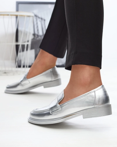 Strieborné dámske mokasíny z ekokože Zibom- Obuv