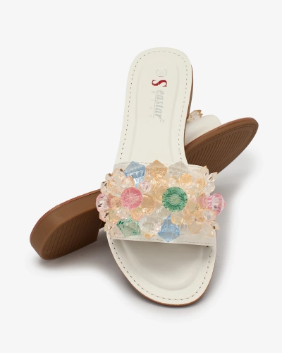 Royalfashion Biele dámske žabky s farebnými kryštálmi Bling Breeze