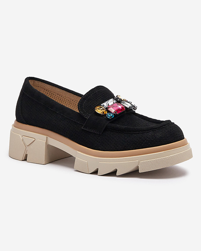 Čierne ažurové dámske mokasíny s ozdobou Bokkso - Obuv