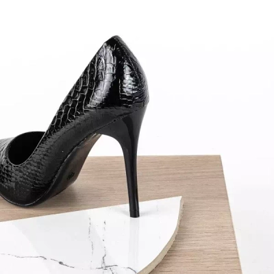 OUTLET Čierne lodičky na vysokom opätku a'la hadia koža Sao Paulo - Obuv