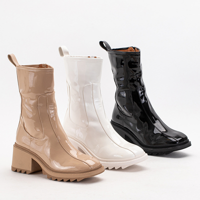 OUTLET Béžové dámske čižmy na širokej podpätku Grifis - Obuv