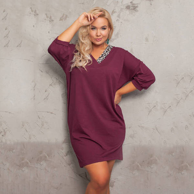 Maroon rovné šaty PLUS VEĽKOSŤ - Oblečenie