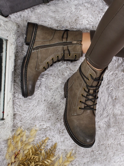 Botki Damskie Flora Zielone Skórzane Eleganckie na Jesień