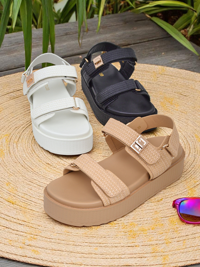 Royalfashion Kallisto – Beli ženski sandali s platformo, ekološko usnje