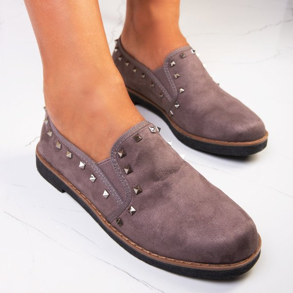 Szare półbuty na płaskim obcasie Roni - Obuwie