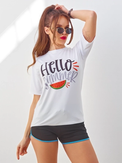 Royalfashion Dámsky športový set s tričkom a šortkami Hello Summer