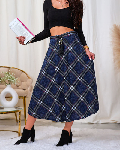 Royalfashion Dámska dlhá kockovaná sukňa šedej a červenej farby