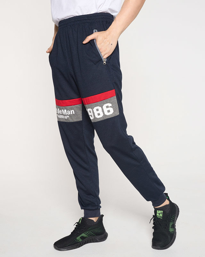 Pánske tmavomodré tepláky s nápismi - Clothing
