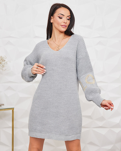 Royalfashion Pletená dámska tunika a'la šaty s ozdobnými rukávmi