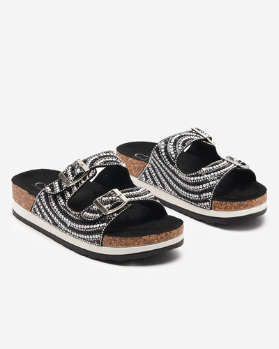 Dámske papuče s kubickými zirkónmi čiernej farby Lalud-Footwear