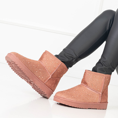 Tmavoružové dámske snehule s kubickými zirkónmi Rudis - Obuv