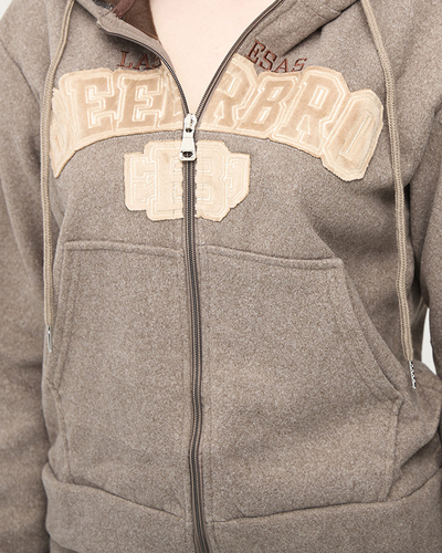 Svetlohnedá zateplená dámska mikina s nášivkou - Oblečenie