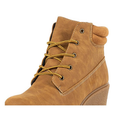 Brązowe botki na koturnie Marona - Obuwie