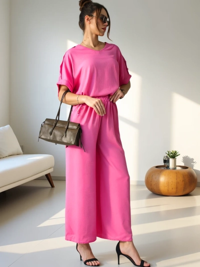 Royalfashion Dámsky casual set s blúzkou s krátkym rukávom a širokými nohavicami