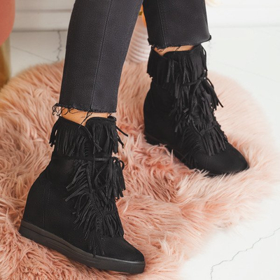 Czarne sneakersy na krytym koturnie Carmelita - Obuwie