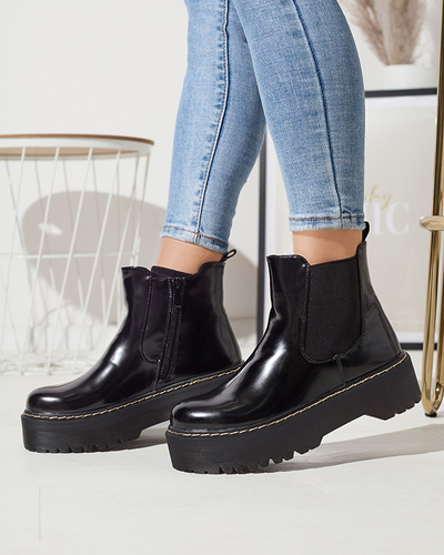 Čierne dámske čižmy na hrubšej podrážke Mallitt- Obuv