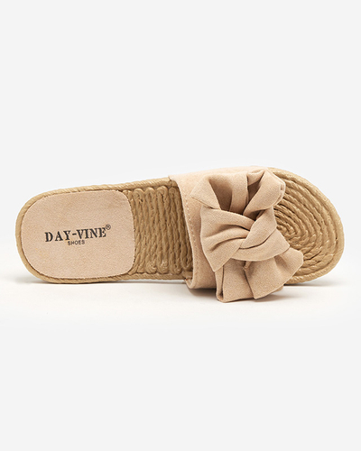 OUTLET Béžové dámske papuče s mašľou Terina - Obuv