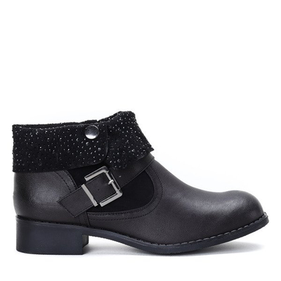 Czarno-brązowe botki z cyrkoniami Scarlett - Obuwie