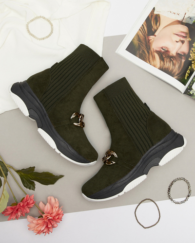 Dámske zelené zateplené čižmy z eko-semišu Cuzitta- Obuv
