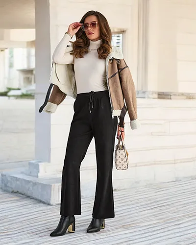 Royalfashion Čierne dámske manšestrové nohavice