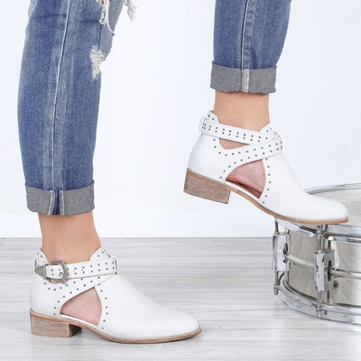 Białe botki z wycięciami Kayla- Obuwie