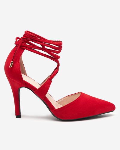 Červené dámske lodičky s členkovým viazaním Azunis - Topánky