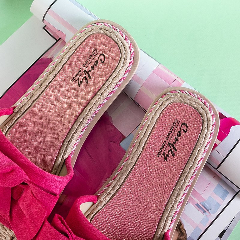 Fuchsiové dámske papuče s mašľou Foas - Obuv