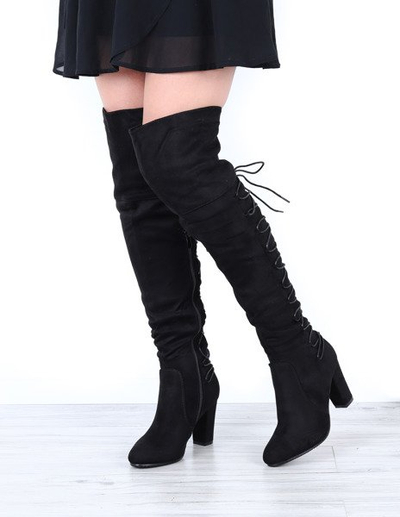 Czarne, długie kozaki na słupku Asil - Obuwie