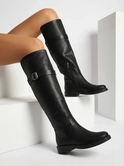 Ženski škornji nad kolenom iz eko usnja Denivra