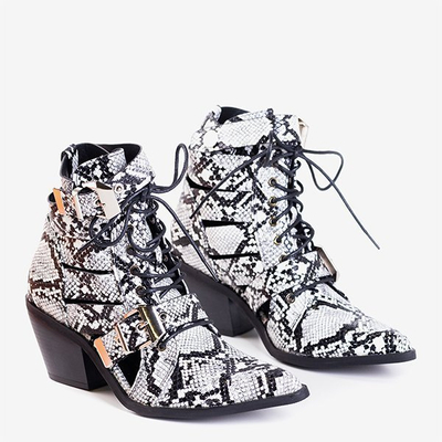 Biele a čierne dámske kovbojské topánky s prackami Ciarran - Obuv