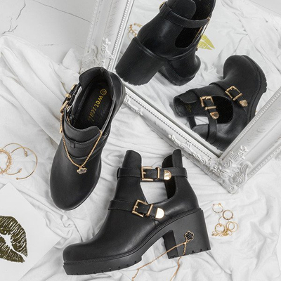 Czarne botki na słupku Rati - Obuwie