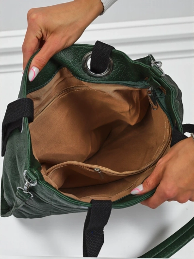 Ženska torba Callista Verde elegantna iz eko usnja, modna zadrga, zelena