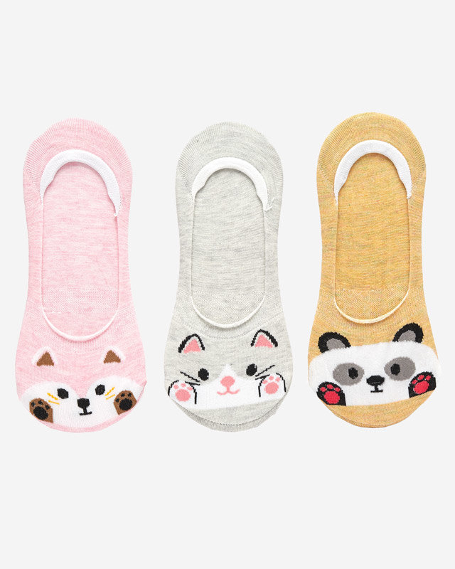 Viacfarebné bavlnené ponožky s potlačou zvieratiek 3 / bal - Spodná bielizeň