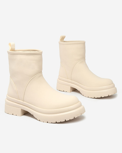 Royalfashion Béžové matné dámske čižmy s hrubšou podrážkou Holeopi