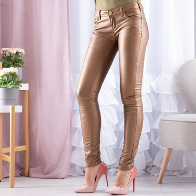 Hnědé - zlaté trubkové kalhoty - Kalhoty 1