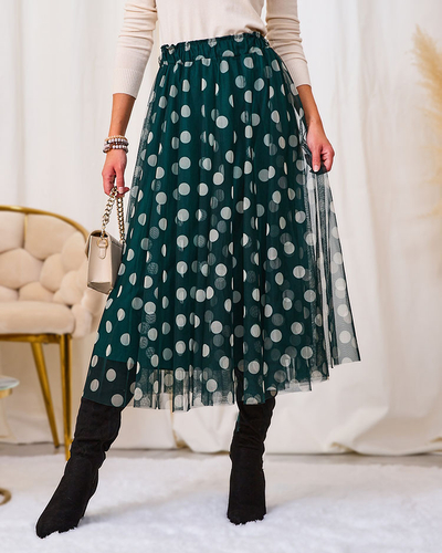 Royalfashion Tmavozelená dámska dvojvrstvová hrášková midi sukňa