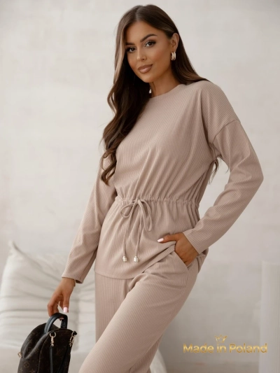 Royalfashion Bombažen ženski komplet a la pulover s rebrastim vzorcem