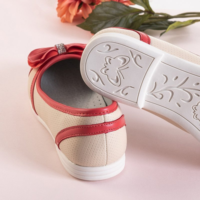 Béžové a červené detské balerínky s mašľou Portia - Topánky