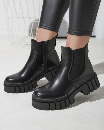 Čierne dámske čižmy na hrubšej podrážke Olilno- Obuv