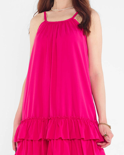 Dámske fialové a ružové šaty na ramienka s volánmi - Oblečenie