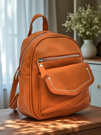 Eleganten ženski nahrbtnik Calista Camel iz ekološkega usnja Królewska Moda
