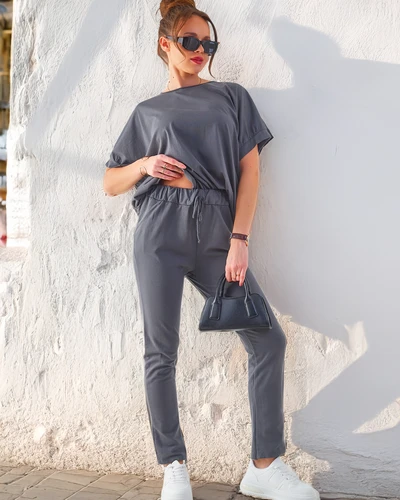 Royalfashion Dámsky bavlnený set s krátkymi rukávmi a rovnými nohavicami