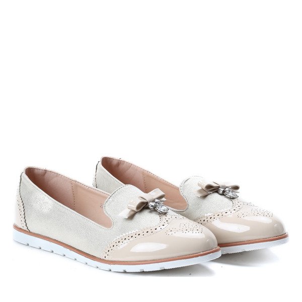 Beżowe mokasyny z cyrkonią Louise - Obuwie